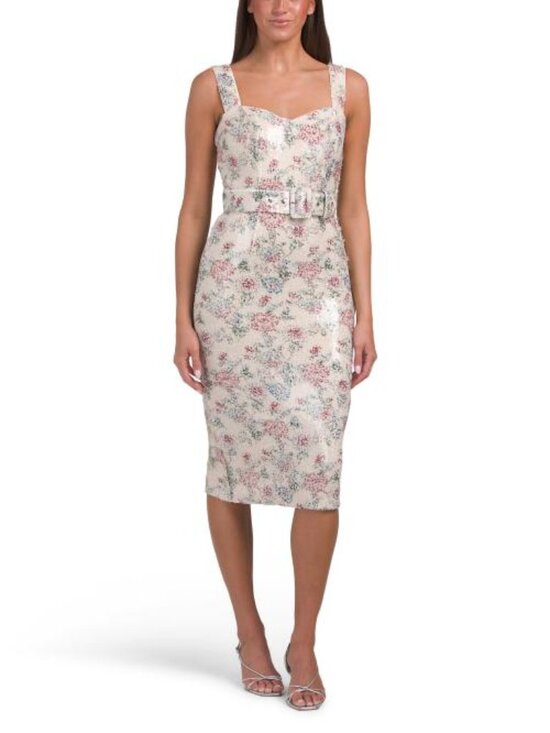 Dress the Population Dresses & Skirts - DRESS THE POPULATION Belted Sequin Midi Dress